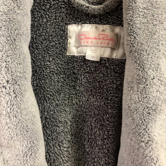 Oscar de la Renta Women's M Pale Gray Plush Long Robe 45" Long Sleeve Self Tie - Picture 10 of 11